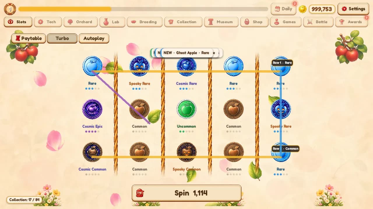 Orchard Deck slot machine landing a three-of-a-kind win